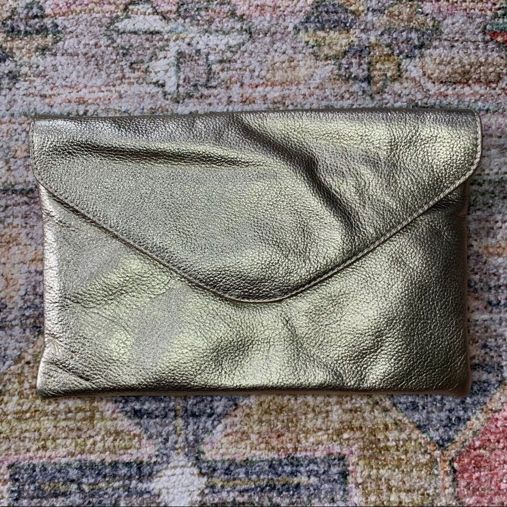 J. Crew Factory Gold Leather Envelope Clutch